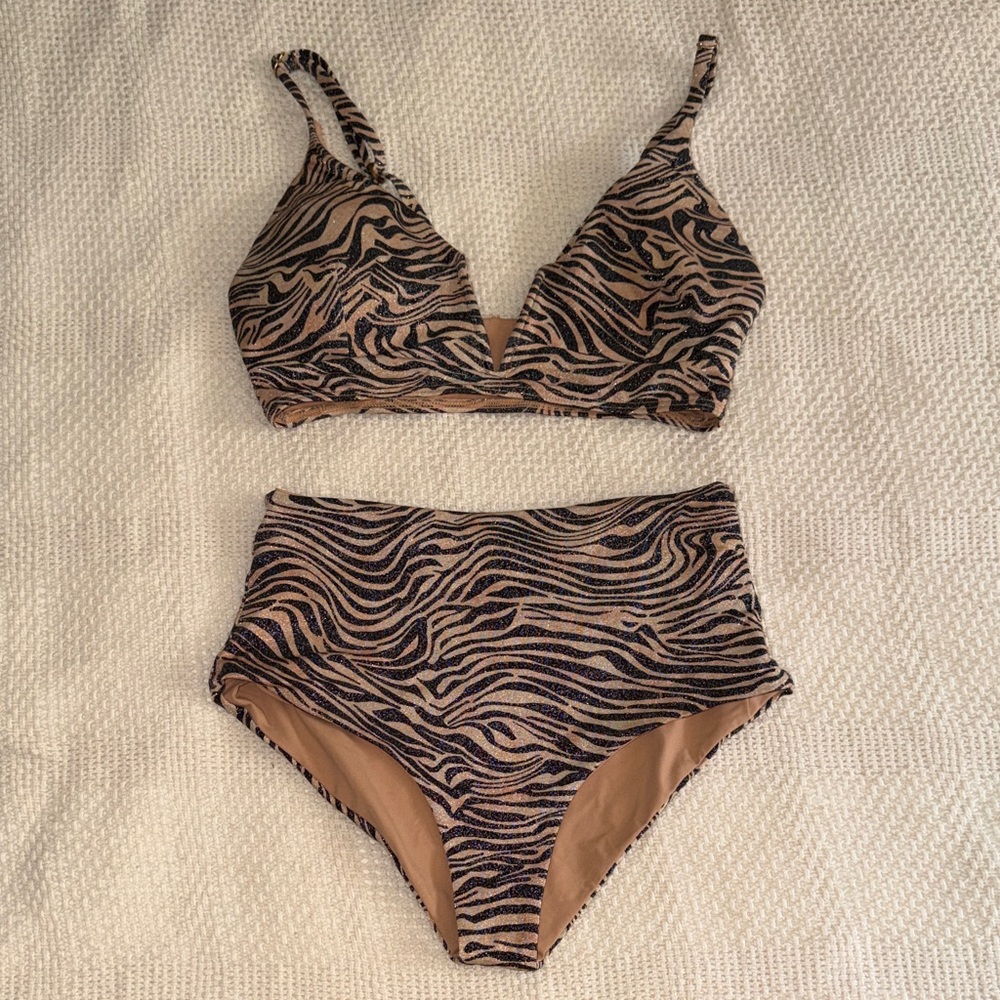 L*space Zebra-Print Bikini Set in Tan and Black